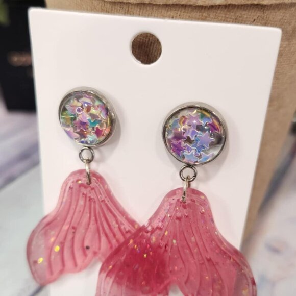 Resin Mermaid Tail Stud Earrings - Picture 5 of 5